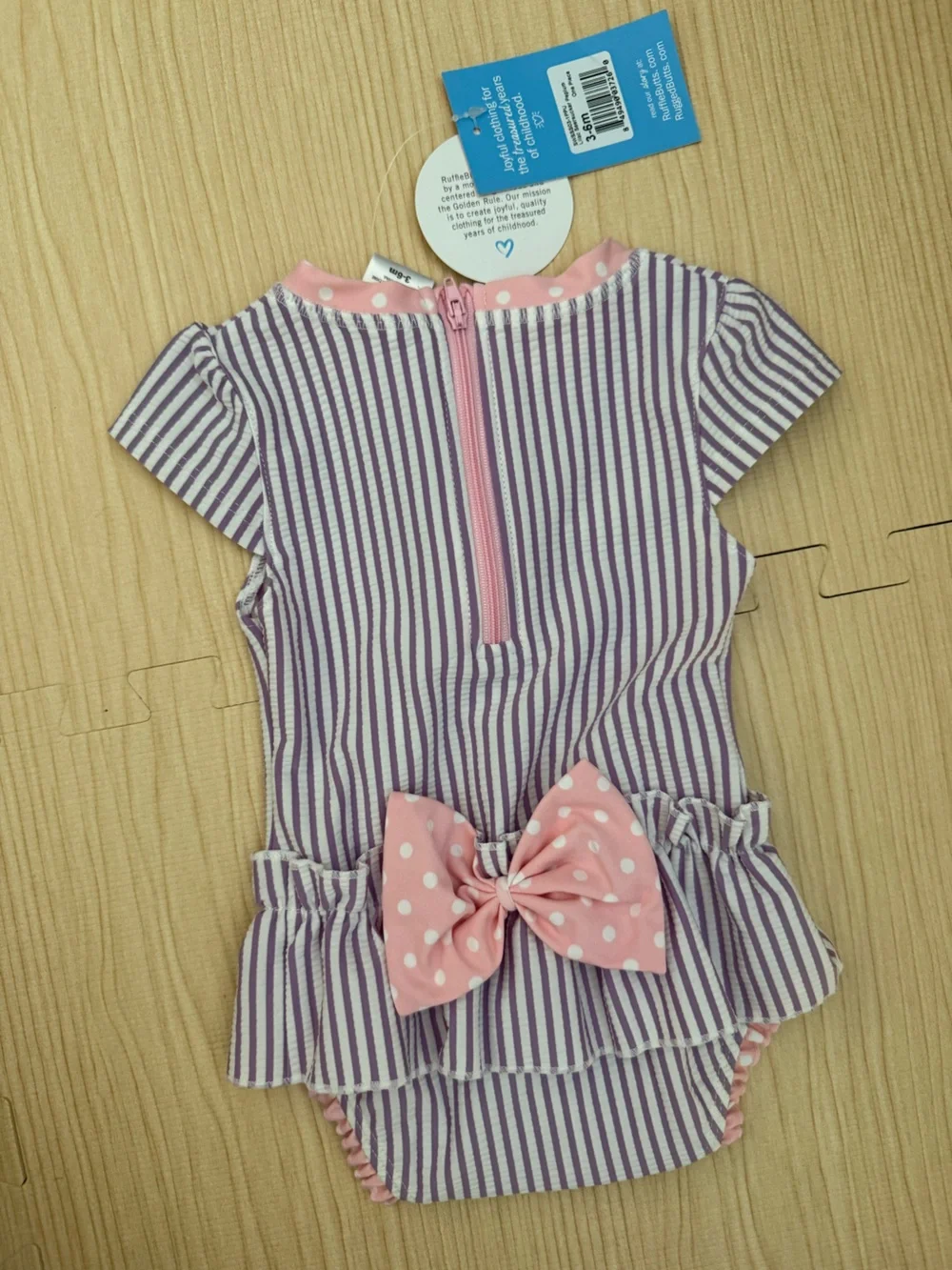 RuffleButts RuggedButts Purple & White Striped Baby Dress Romper